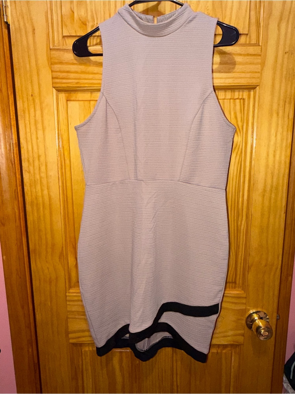 Charlotte Russe Light Gray Mock Neck Mini Dress with Black Trim